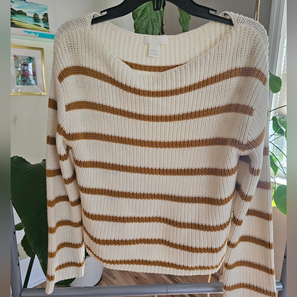 H&M Striped Cream and Brown Boatneck Sweater
